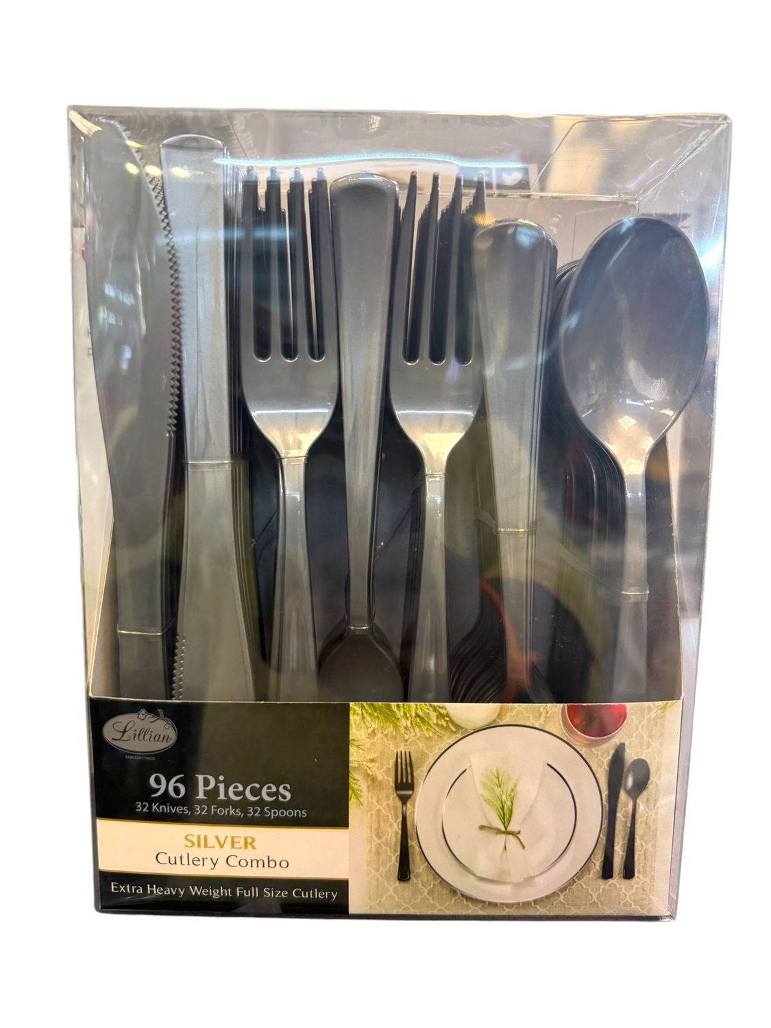 Silver Plastic Premium Cutlery Combo Set – 96 Pieces