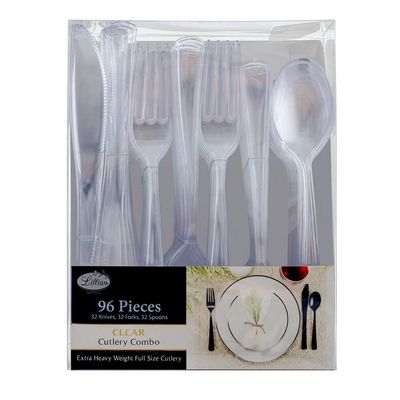 Clear Plastic Premium Cutlery Combo Set – 96 Pieces
