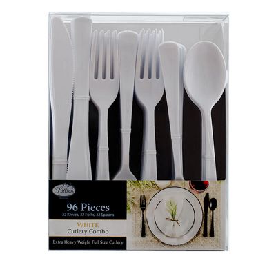 White Plastic Premium Cutlery Combo Set – 96 Pieces