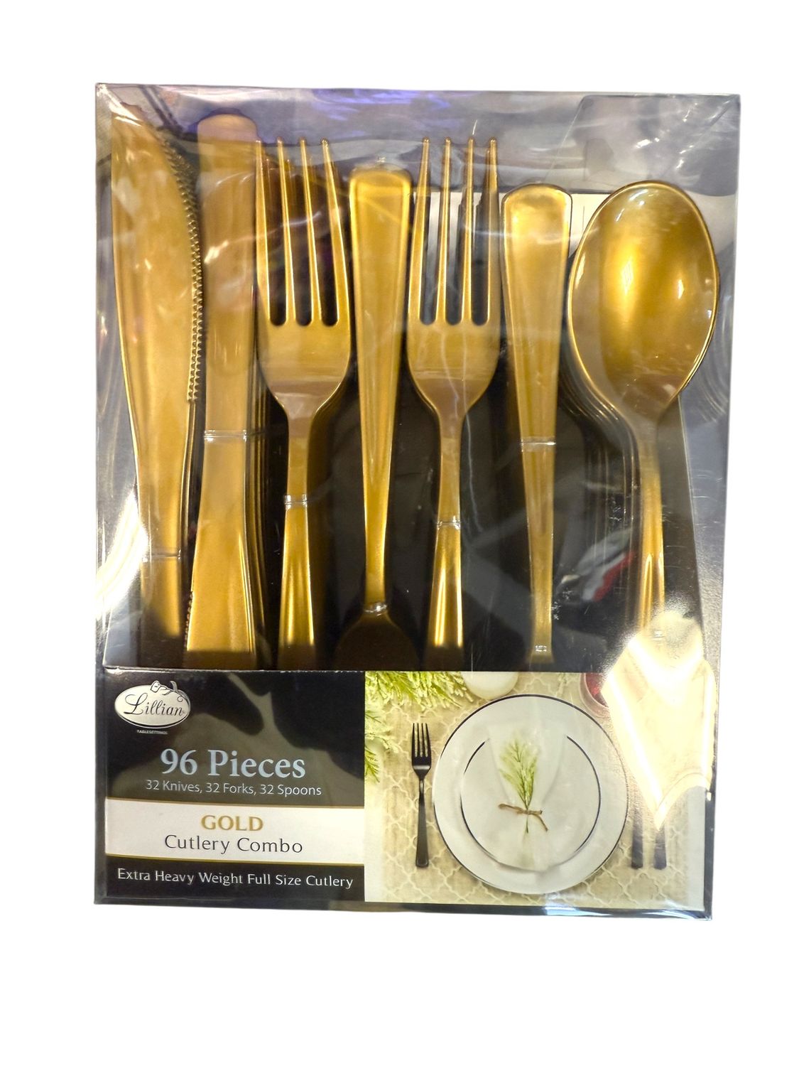 Gold Plastic Premium Cutlery Combo Set – 96 Pieces