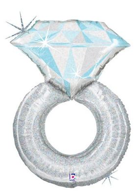 Large Shaped Platinum Diamond Wedding Ring Foil Balloon – 38&quot;