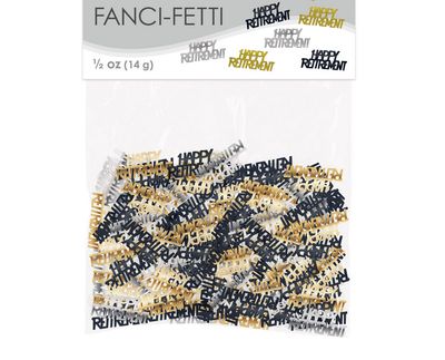 Happy Retirement Fanci-Fetti – Black, Gold &amp; Silver (½ oz Pack)