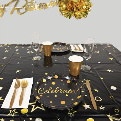 Metallic Happy Retirement Tablecover – 54" x 108"