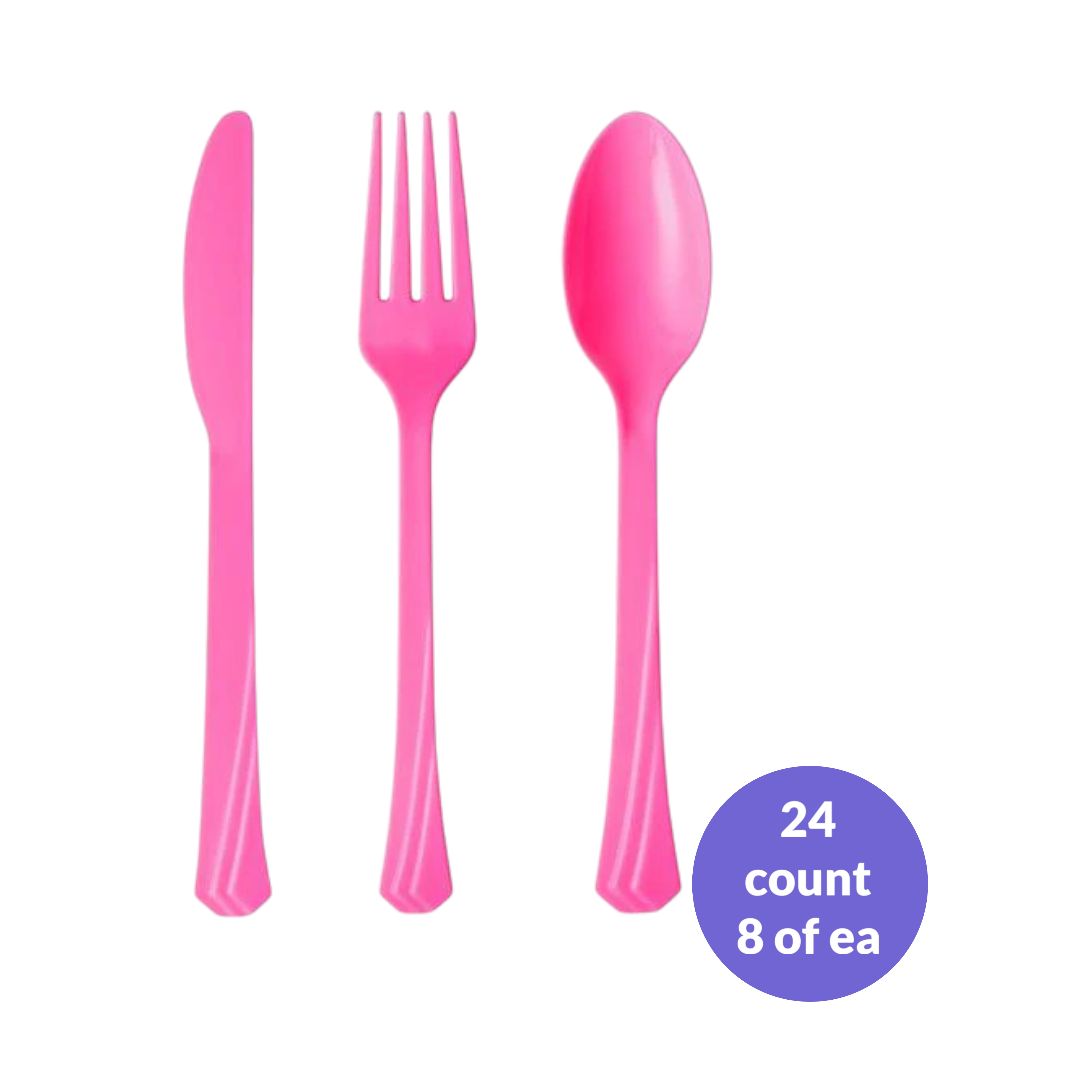Deluxe Plastic Cutlery Combo – Bright Pink, 24ct