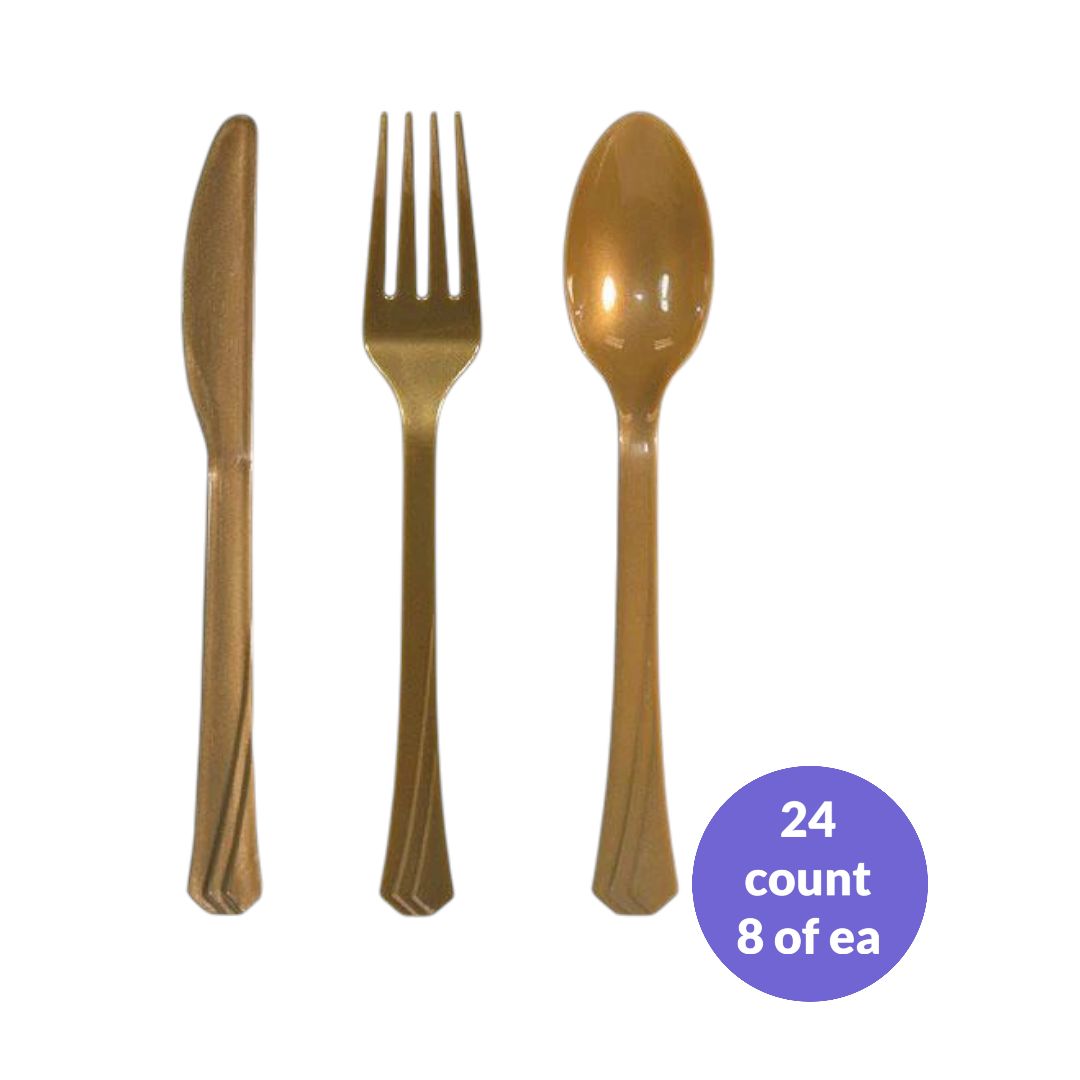 Deluxe Plastic Cutlery Combo – Gold, 24ct
