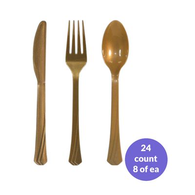 Deluxe Plastic Cutlery Combo – Gold, 24ct