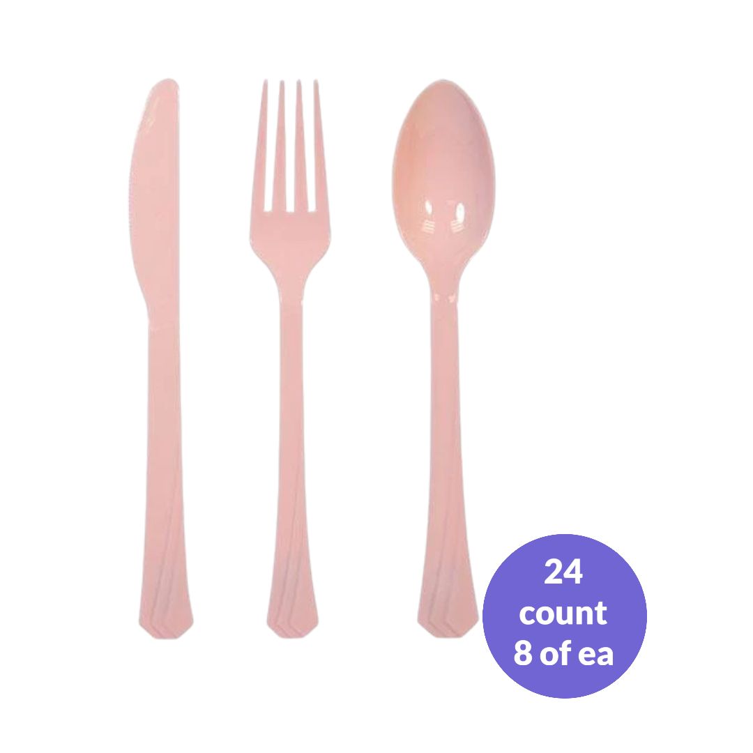 Deluxe Plastic Cutlery Combo – Pink, 24ct