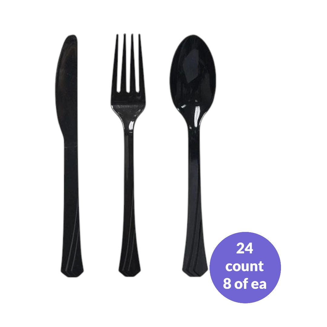 Deluxe Plastic Cutlery Combo – Black, 24ct