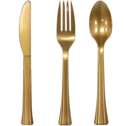 Premium Extra Heavy Weight Plastic Cutlery Combo – 24ct, Color: Gold