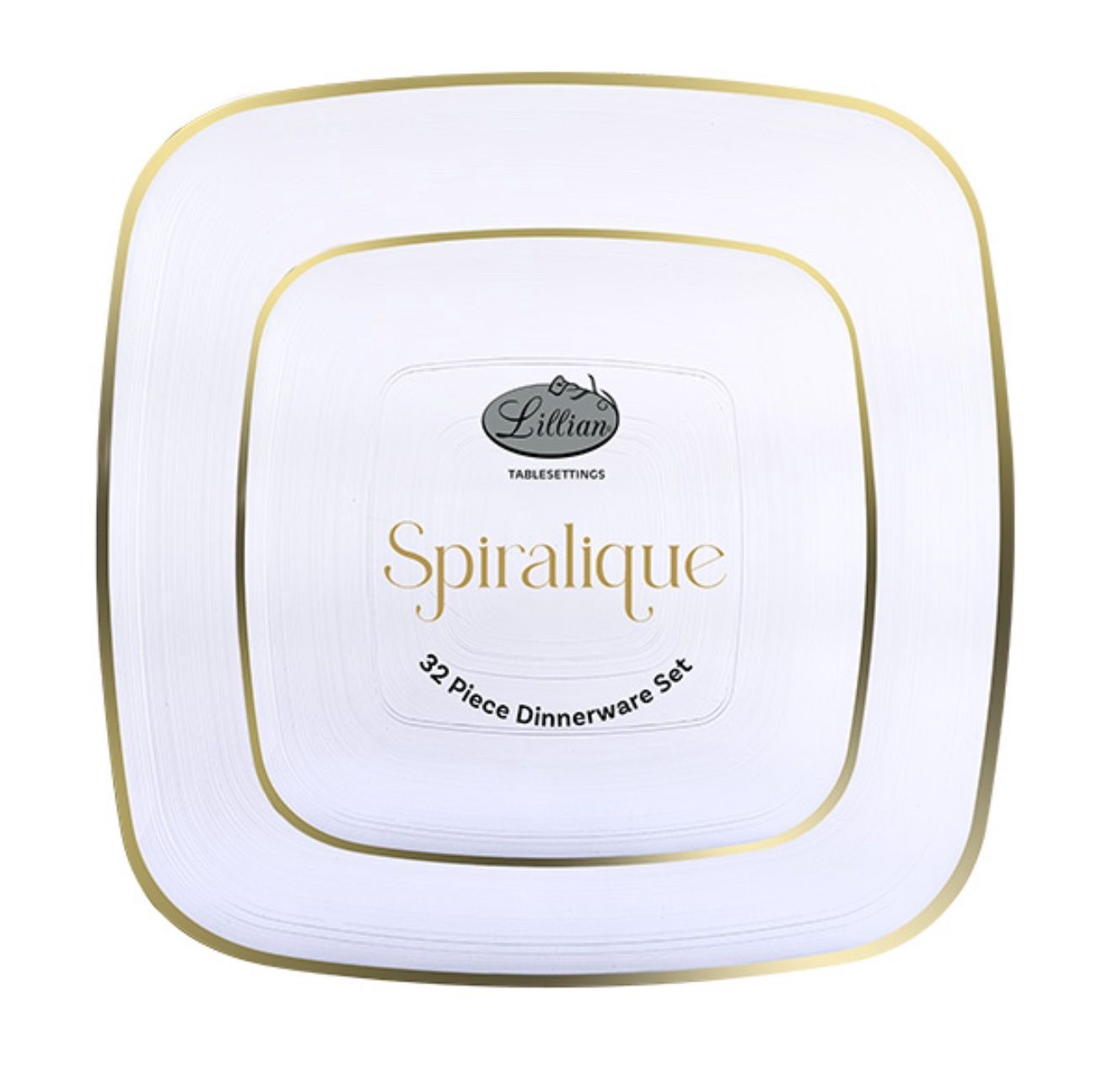 Spiralique Premium Square Combo Dinnerware Set – Clear with Gold Rim, 32ct