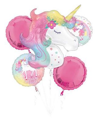 Birthday Wishes Enchanted Unicorn Balloon Bouquet – 5pcs