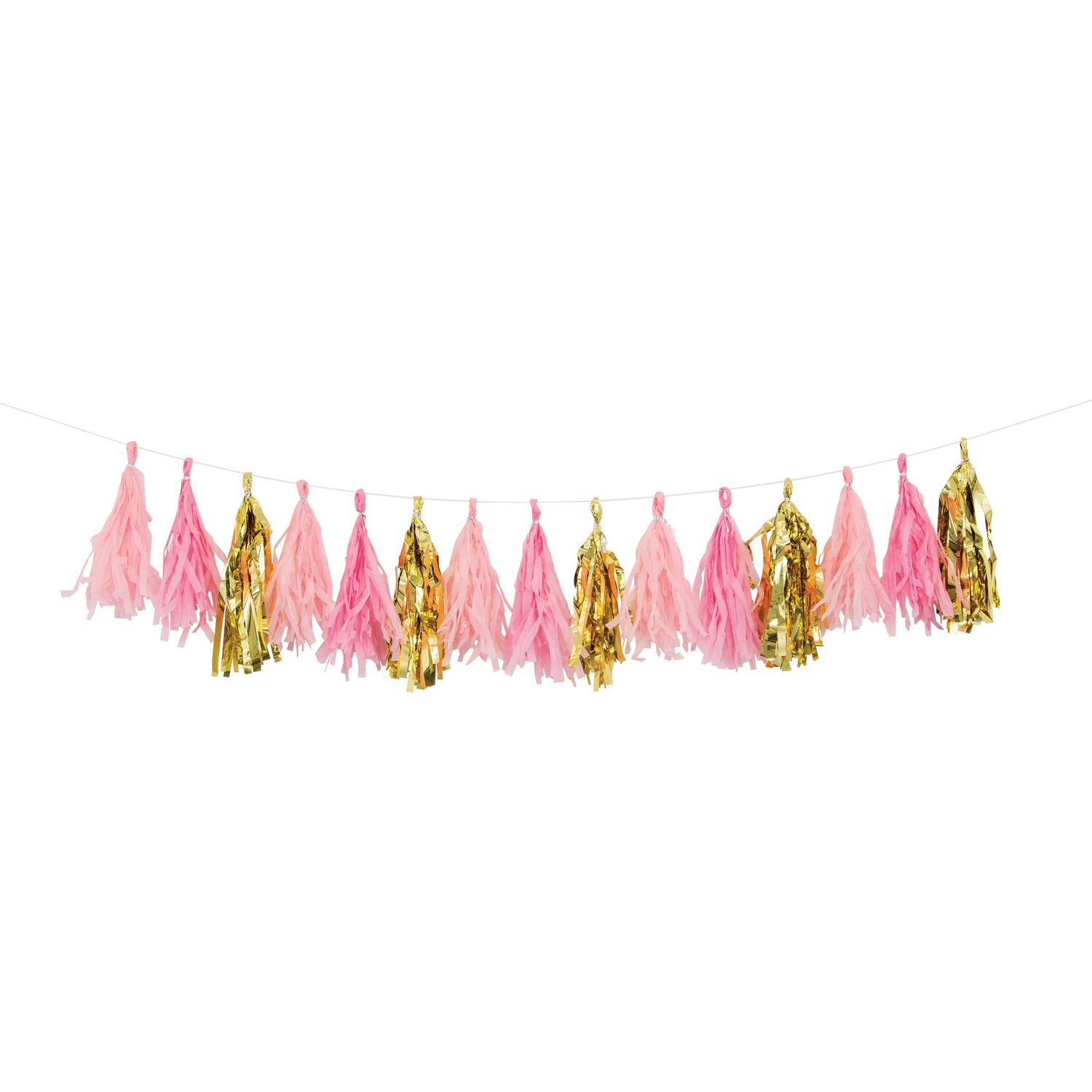 Tissue Garland with Tassels – 8 ft, Color: Pink