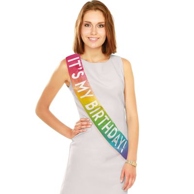 Rainbow Birthday Satin Sash – 33.5&quot; x 4&quot;