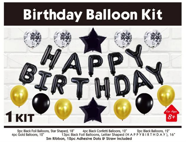 Black Happy Birthday Balloon Kit – 25pc