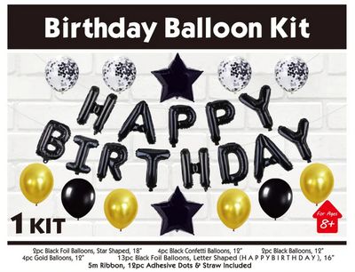 Black Happy Birthday Balloon Kit – 25pc