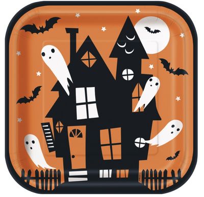 Happy Haunting Halloween Square 9&quot; Dinner Plates  8ct
