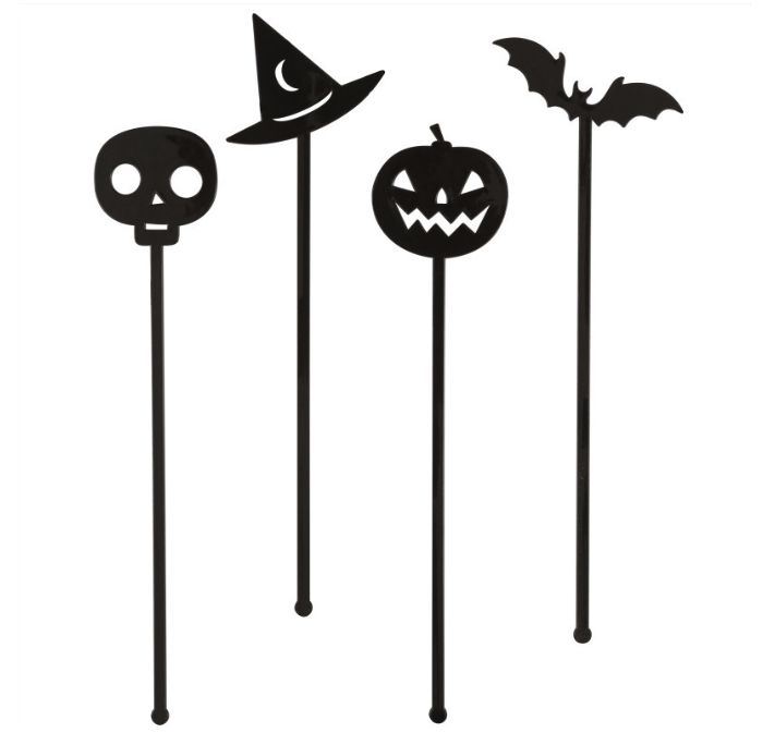 Plastic Black Halloween Drink Stirrers  8ct