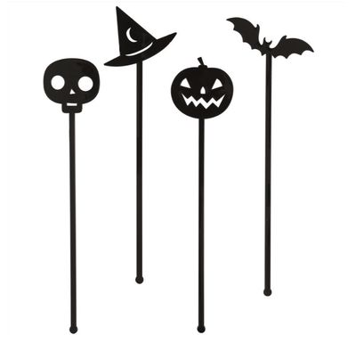 Plastic Black Halloween Drink Stirrers  8ct