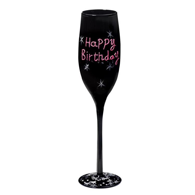 Happy Birthday Champagne Flute – Black Glass