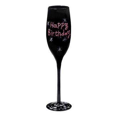 Happy Birthday Champagne Flute – Black Glass