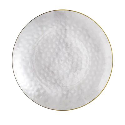 10&quot; Clear Round Hammered Plastic Coupe Plate with Gold Band 10CT