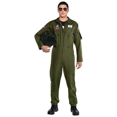 Men&#39;s Top Gun Green Flight Suit Halloween Costume, Assorted Sizes