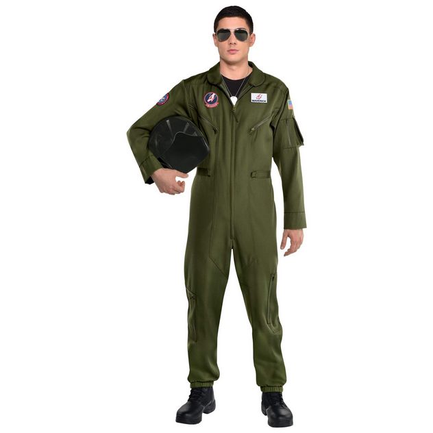 Men&#39;s Top Gun Green Flight Suit Halloween Costume, Assorted Sizes, Sizes: Standard(44)