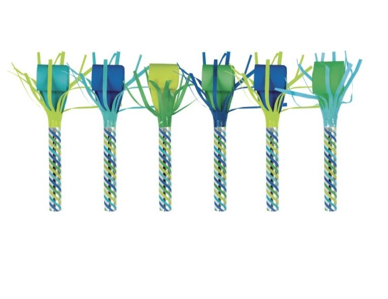 Blue &amp; Green Dinosaur Fringed Party Blowouts  6ct