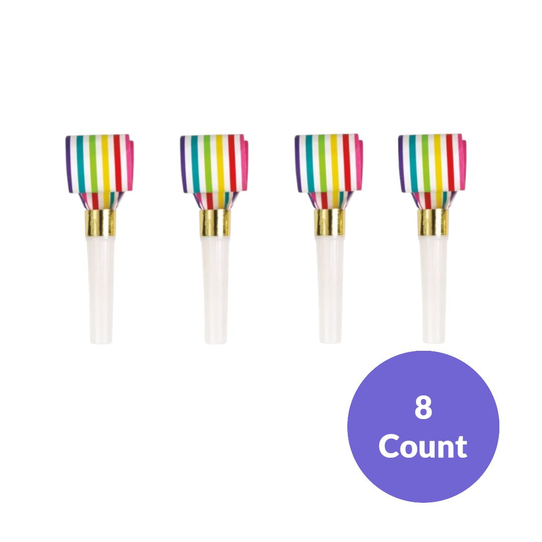 Rainbow Stripe Squawker Blowouts  8ct