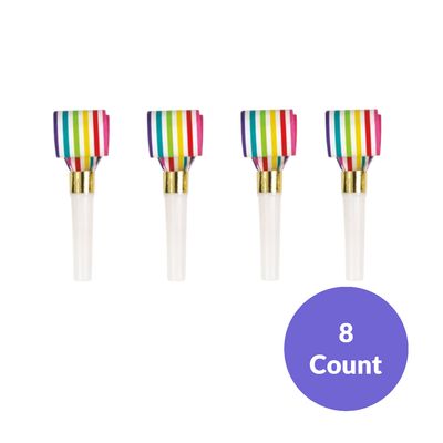 Rainbow Stripe Squawker Blowouts  8ct