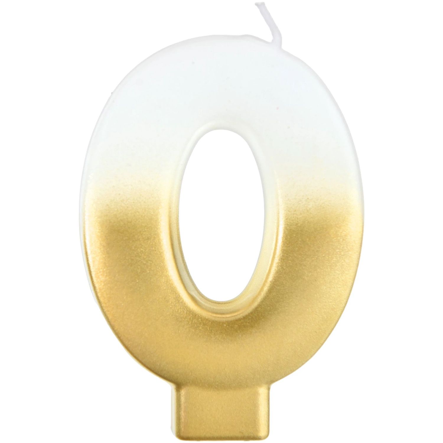 White &amp; Gold Ombre Number Candles – 5&quot; (0–9), NUMBER: 0