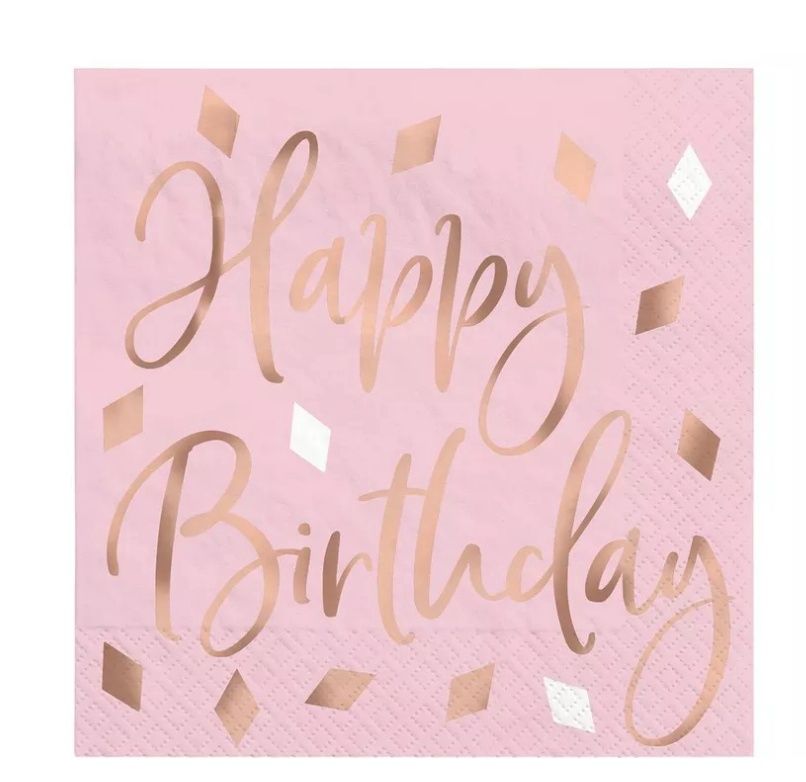 Metallic Blush Birthday Beverage Napkins, 5in, 16ct