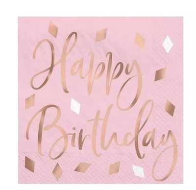 Metallic Blush Birthday Beverage Napkins, 5in, 16ct Metallic Blush Birthday Beverage Napkins, 5in, 16ct