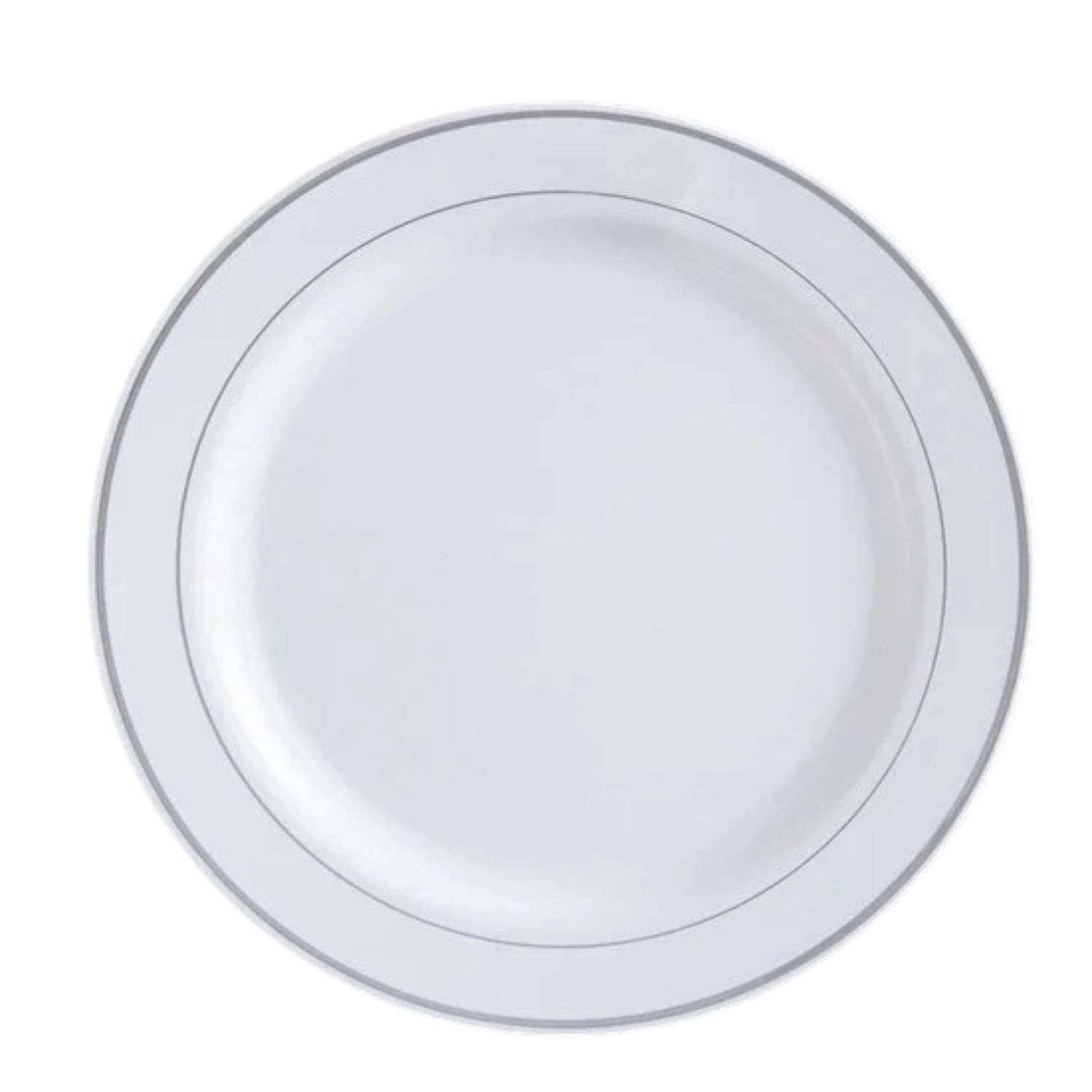 10&quot; White Plastic Plates with Silver Bands 10ct