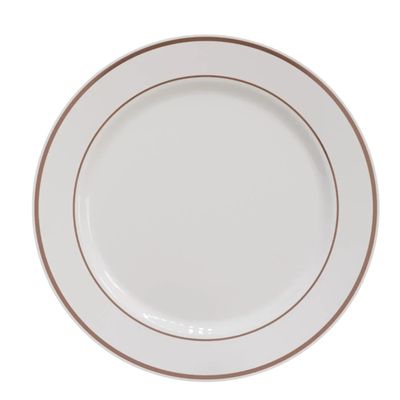 10&quot; White Plastic Plates with Rose Gold Bands 10ct