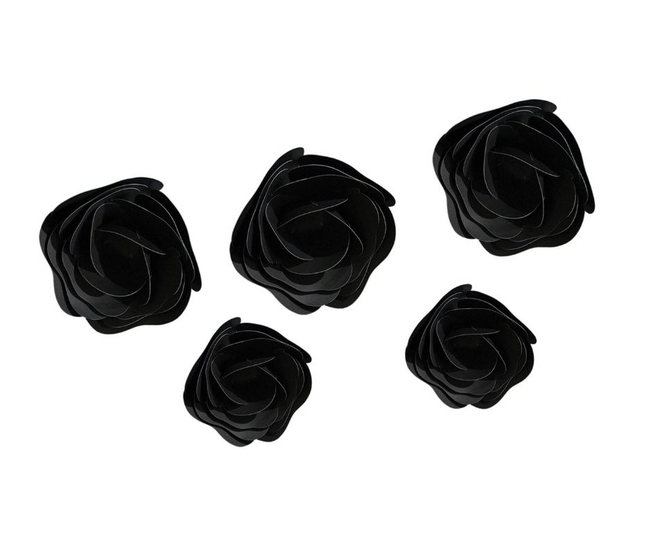 Paper Rose Flowers, Black, 13-in, 5-pk, Indoor Decoration for Halloween