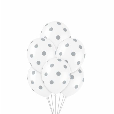 12&quot; Silver Dots Latex Balloons – 6ct (Un-inflated)