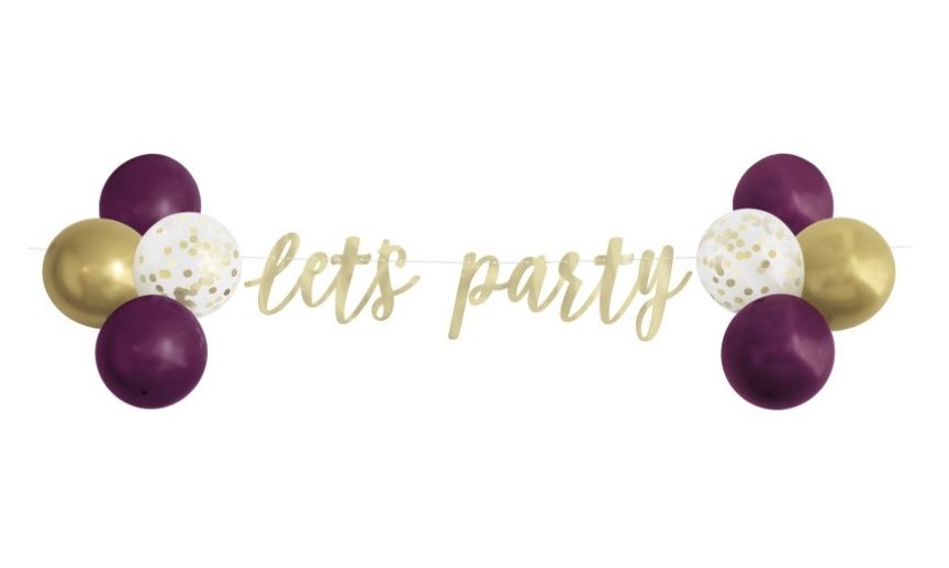 “Let’s Party” Banner, Clear Confetti &amp; Latex Balloon Kit