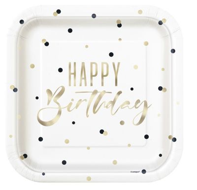 Gold “Happy Birthday” Square Dinner Plates – 9", 8ct (Foil Stamping) Gold “Happy Birthday” Square Dinner Plates – 9", 8ct (Foil Stamping)