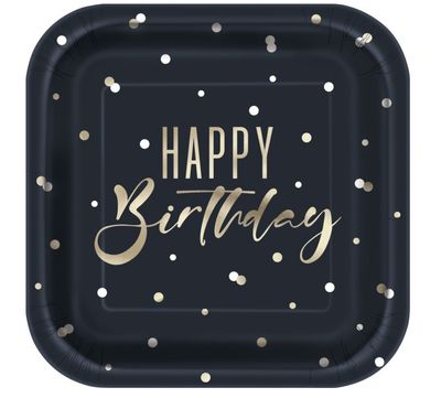 Gold “Happy Birthday” Square Dessert Plates – 7", 8ct (Foil Stamping) Gold “Happy Birthday” Square Dessert Plates – 7", 8ct (Foil Stamping)