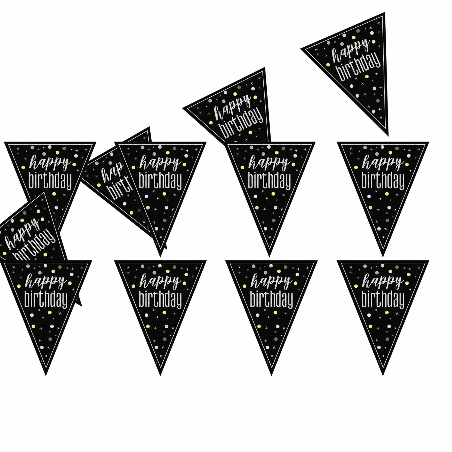 Glitz “Happy Birthday” Black Flag Banner – 9 ft (Prismatic Plastic)