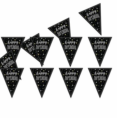Glitz “Happy Birthday” Black Flag Banner – 9 ft (Prismatic Plastic)