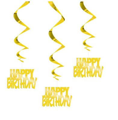 Happy Birthday Foil Hanging Swirl Decorations – 32", 3ct