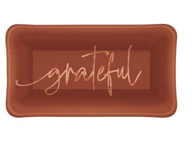 Elegant Thanksgiving “Grateful” 9&quot; x 5&quot; Appetizer Plates 8ct – Foil Stamping