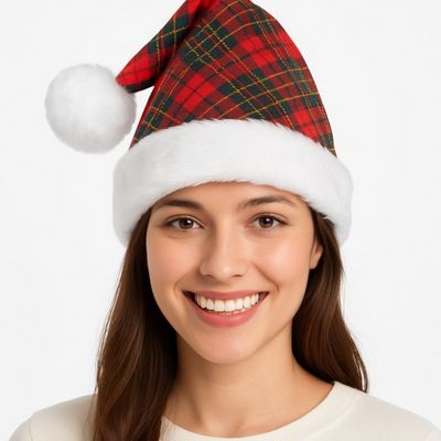 Plaid Santa Hat Adjustable For Kids &amp; Adults