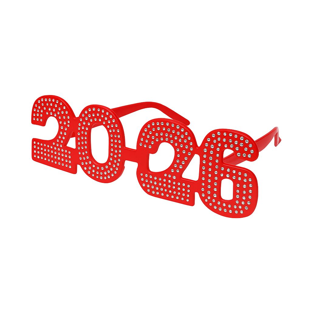 New Year Glasses 2026 with Silver Dots New Year Glasses 2026 with Silver Dots, Color: Red