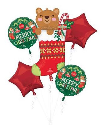 Beary Merry Christmas Balloon Bouquet 5pcs