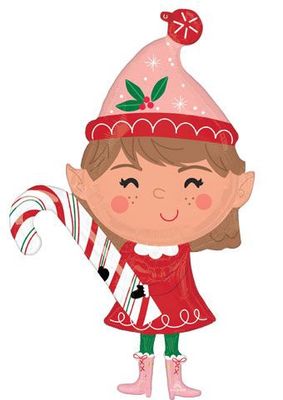 Large Shape Christmas Elf with Candy Cane Foil Balloon – 39" Large Shape Christmas Elf with Candy Cane Foil Balloon – 39"