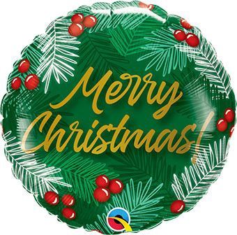 18" Merry Christmas Greens & Berries Foil Balloon 18" Merry Christmas Greens & Berries Foil Balloon