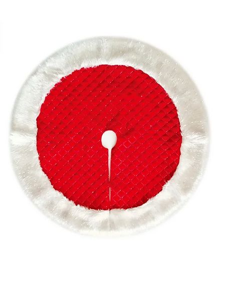 Deluxe 36" Tree Skirt with Silver Sequin Square Design & White Plush Trim Deluxe 36" Tree Skirt with Silver Sequin Square Design & White Plush Trim